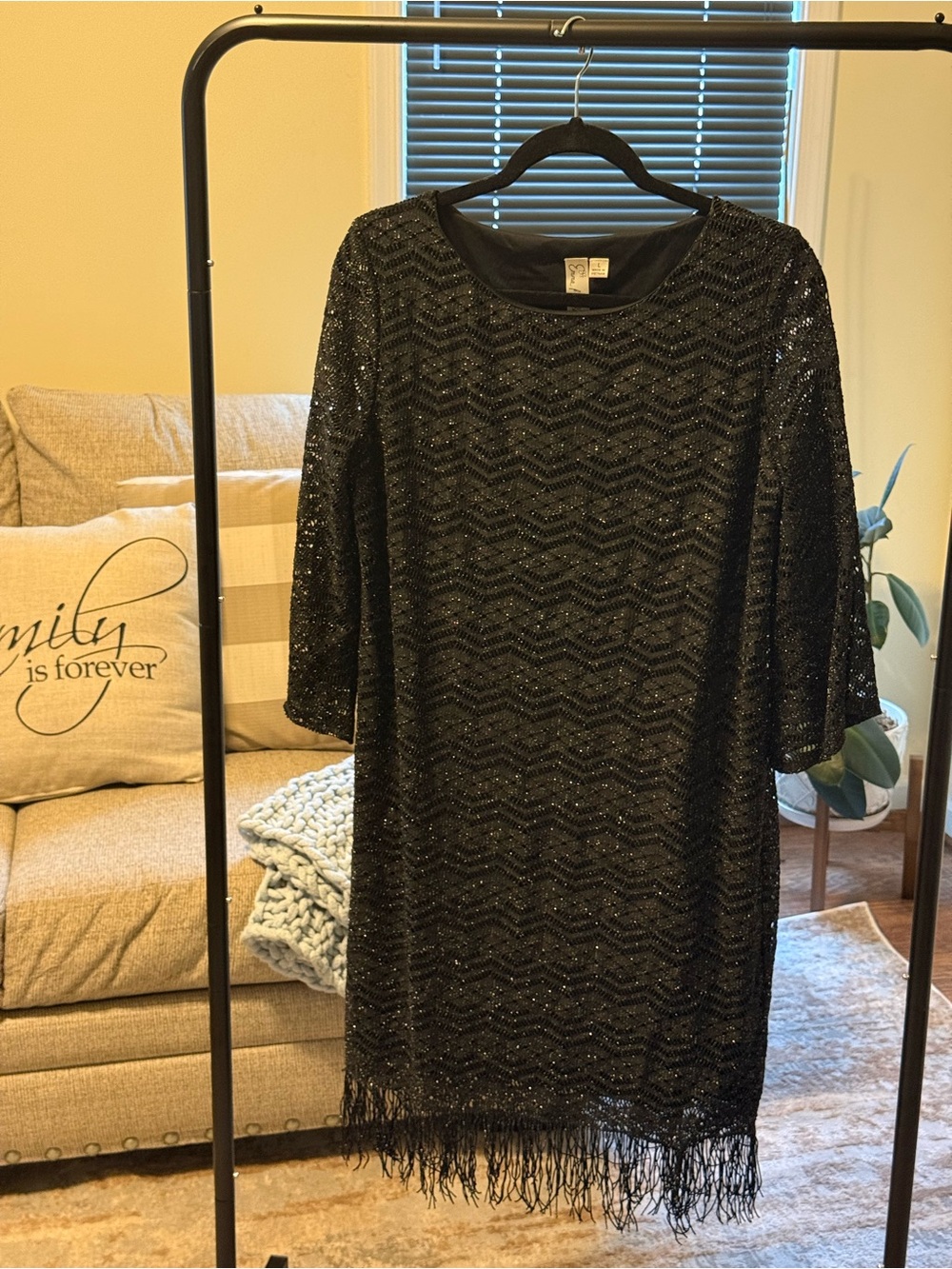 Emma & Michele Black Sequin Fringe Midi Dress